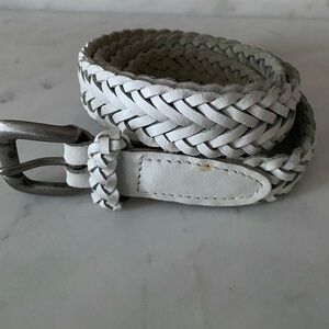 Women’s Large White Split Leather Braided Belt Summer Classic Timeless READ